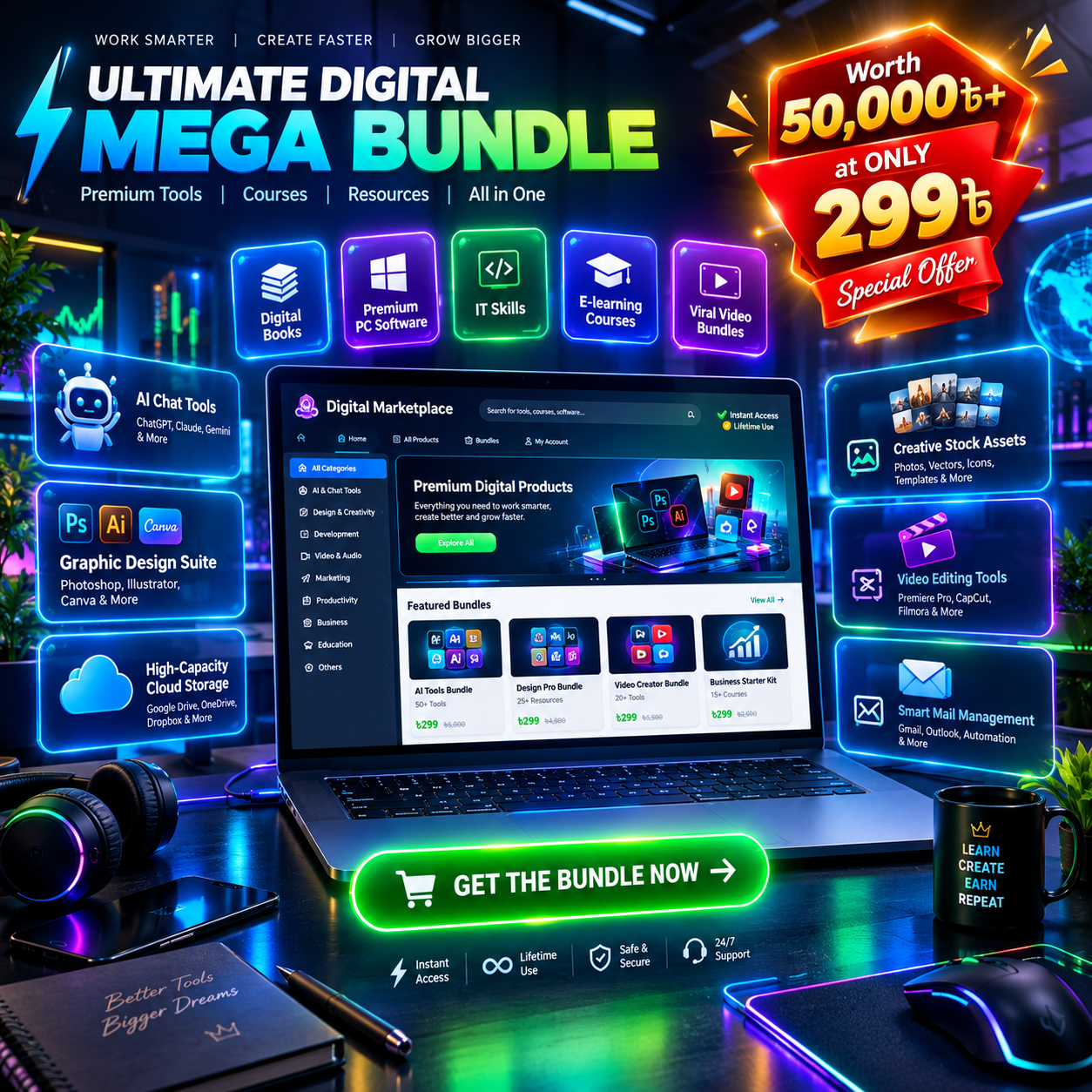 ডিজিটাল প্রোডাক্ট ও SaaS মেগা বান্ডেল (All-In-One Digital Asset & Reseller Pack)